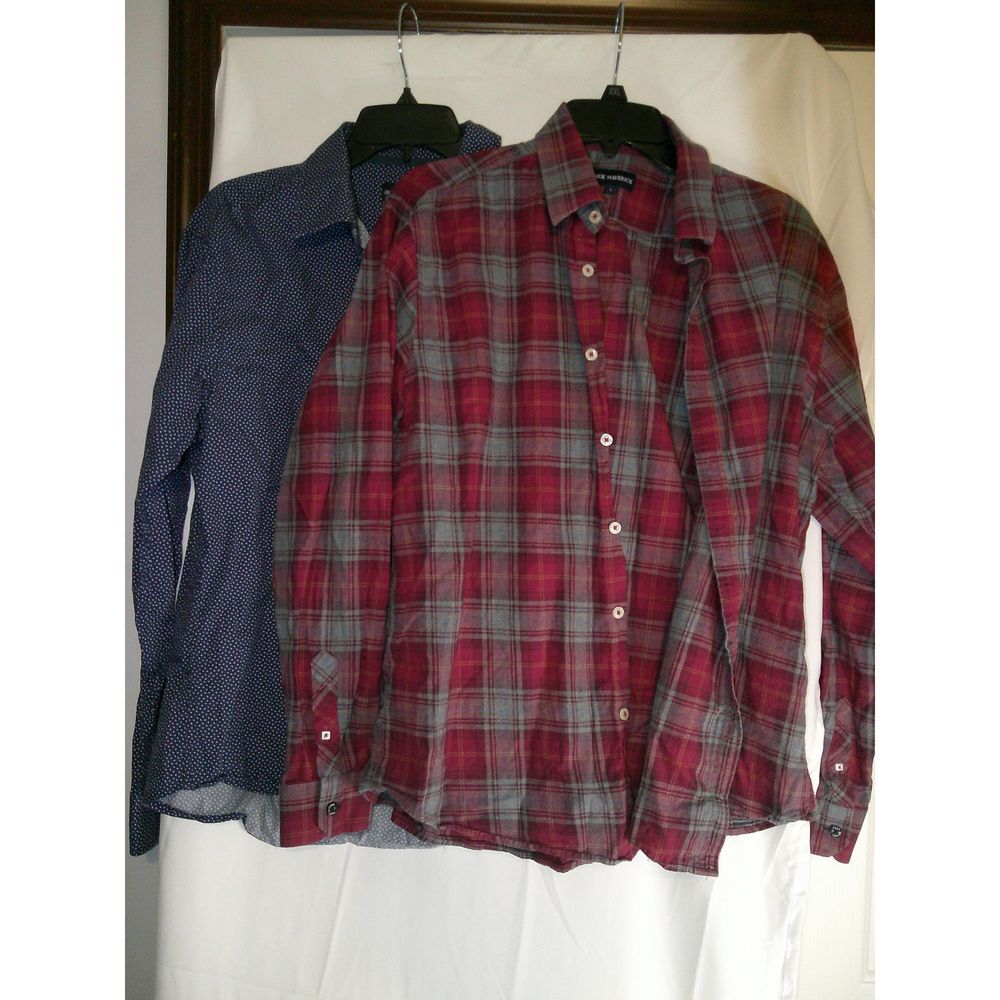 Bundle‎ of 2 Jack Maverick Long Sleeve Shirts - Red Plaid & Navy Polka Dot Large